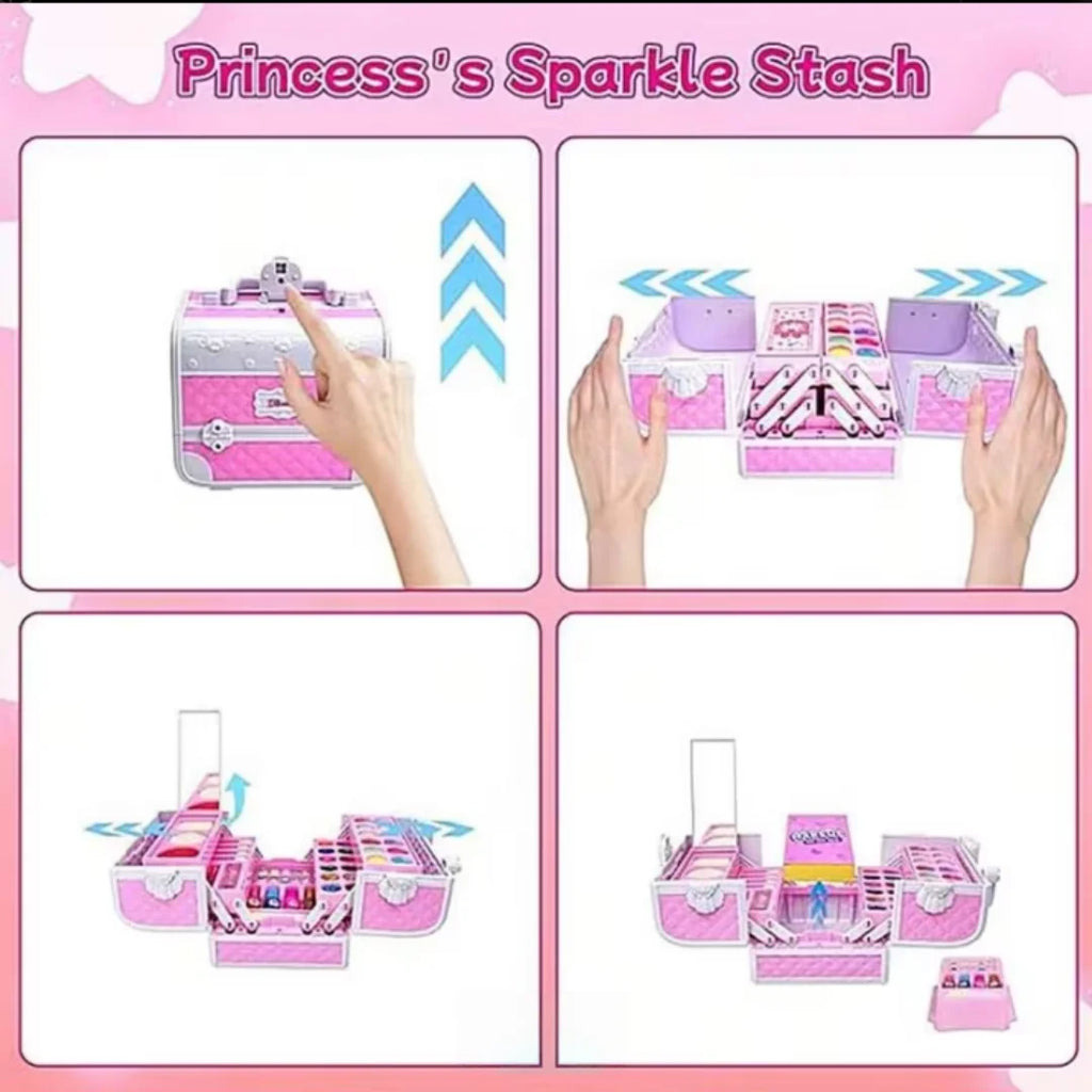 Princess Kids Makeup Kit for Girls, Washable Pretend Cosmetic Toy Set with Mirror & Storage Suitcase, Non-Toxic Beauty Play Makeup Case, Birthday Christmas Gift for Little Girls