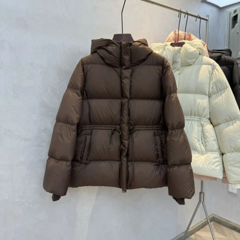 Neploe Hoody Drawstring Slim Waist Simple Parkas Small Fellow New Moda Warm Veste Femme Plaid Ruched Long Sleeve Loose Soft Coat