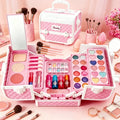 Princess Kids Makeup Kit for Girls, Washable Pretend Cosmetic Toy Set with Mirror & Storage Suitcase, Non-Toxic Beauty Play Makeup Case, Birthday Christmas Gift for Little Girls