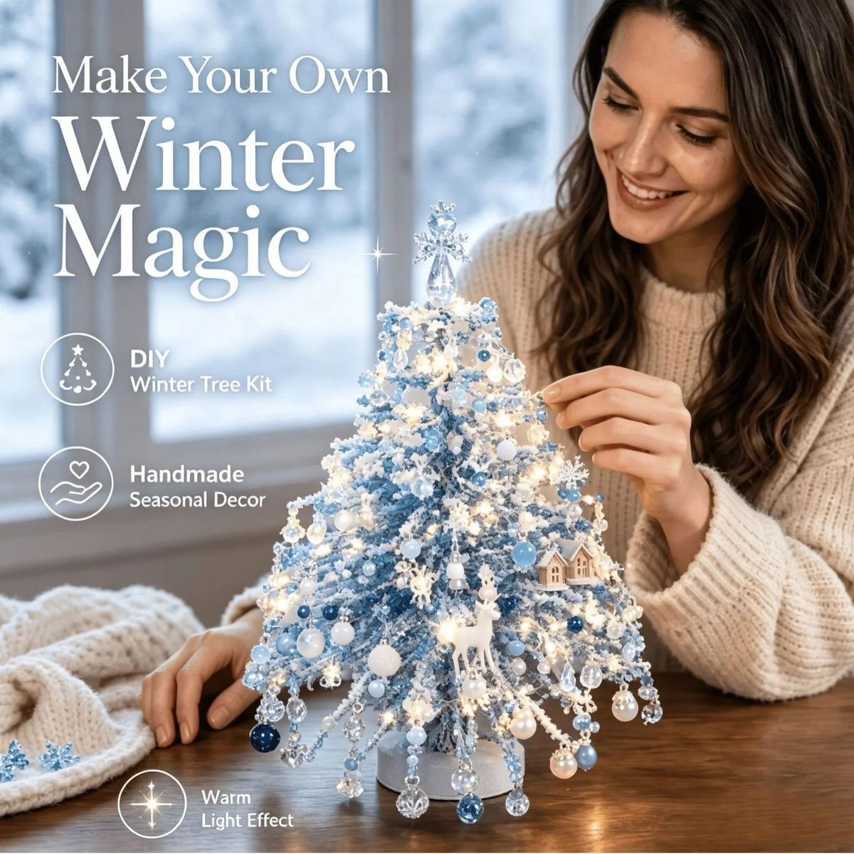DIY Beaded Christmas Tree Kit with Lights for Adults, Tabletop Decor DIY Set Christmas Halloween Ornaments Xmas Decor