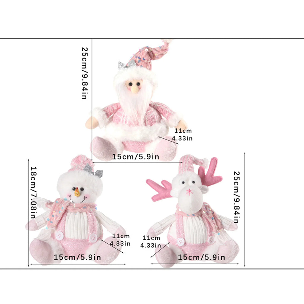 Christmas Decorations - Sitting Sequined Cartoon Doll Pendant Pink Reindeer,Snowman and Santa Claus Christmas Party Scene Props