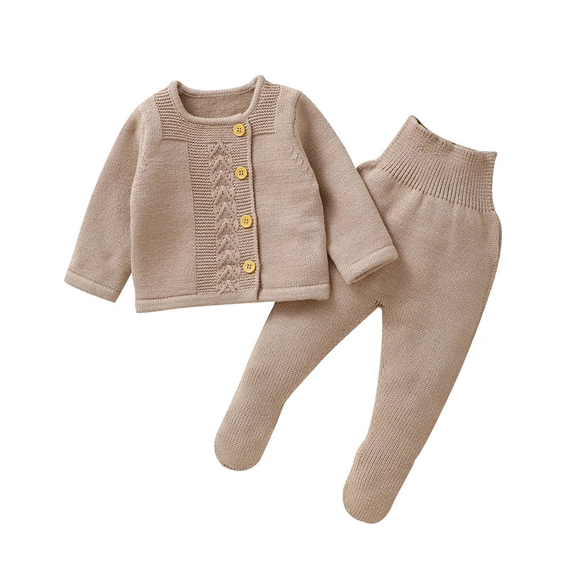 Infant Girls Clothes Sets Autumn Solid Long Sleeve Sweaters Cardigans+Pants Newborn Knitted Outfits 0-9m Toddler 2pcs Tracksuits