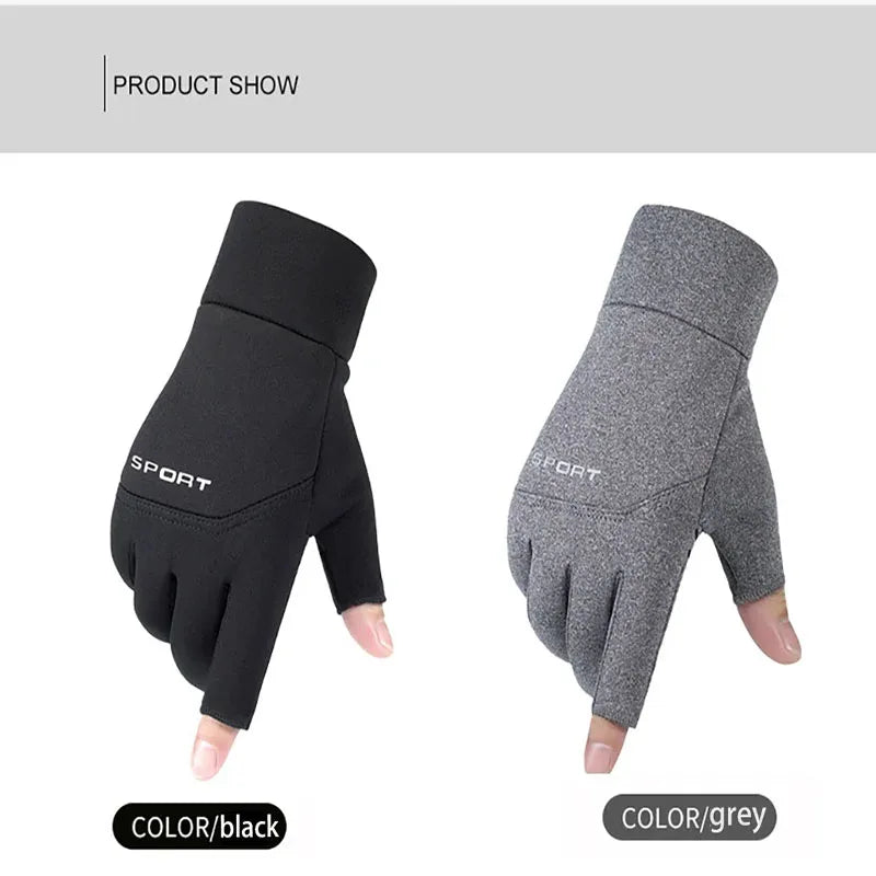 Spring Style Two Finger Gloves with Neutral Universal Fleece Fishing Protection and Anti Slip Gloves for Outdoor Cycling