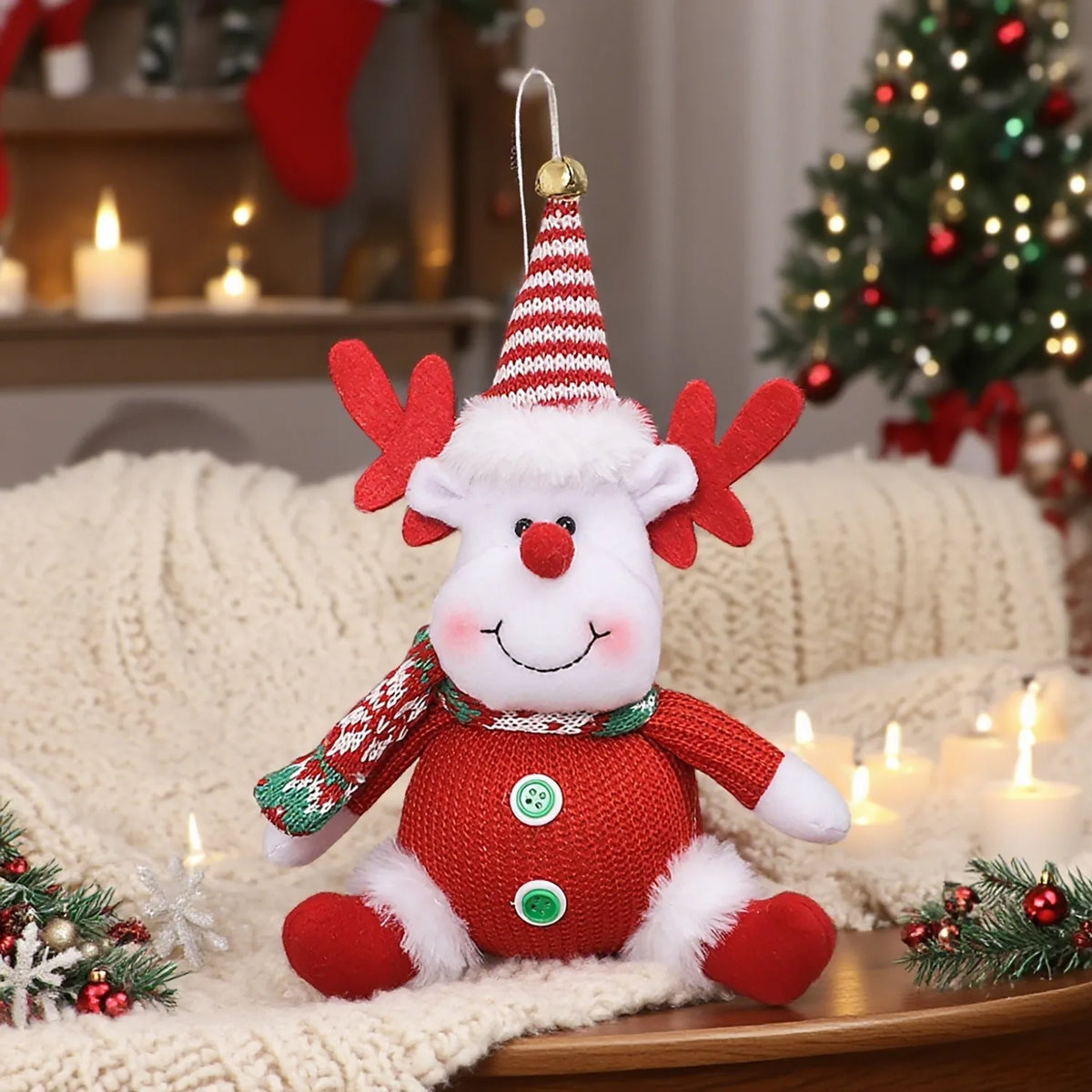 Christmas Plush Hanging Ornaments Santa Snowman Reindeer Doll Pendant with Scarf for Xmas Tree Home Holiday Party Decor