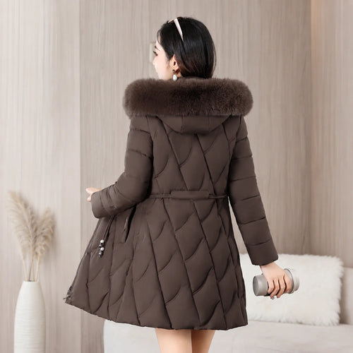 2026 Fashion Winter Women Parkas Long Slim Fashion Korean Big Fur Collar Zipper All-match Warm Down Jacket