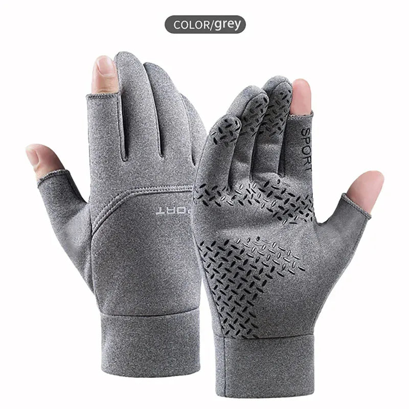 Spring Style Two Finger Gloves with Neutral Universal Fleece Fishing Protection and Anti Slip Gloves for Outdoor Cycling