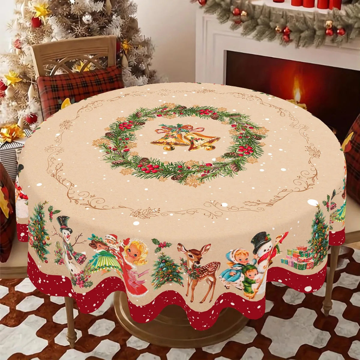 Vintage Christmas Tablecloth Snowman Princess Table Cover for Winter Holiday Navidad Dinning Table Decor Home Decoration 2025