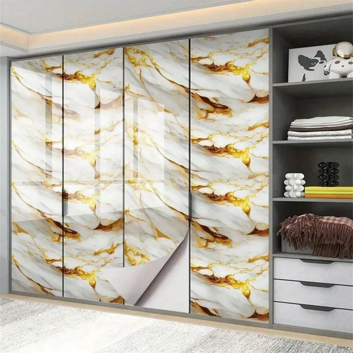 8M Marble Decor Stickers for Kitchen Cabinet Countertop Renovation Self Adhesive Waterproof Oil Proof Aluminum Foil Wallpaper