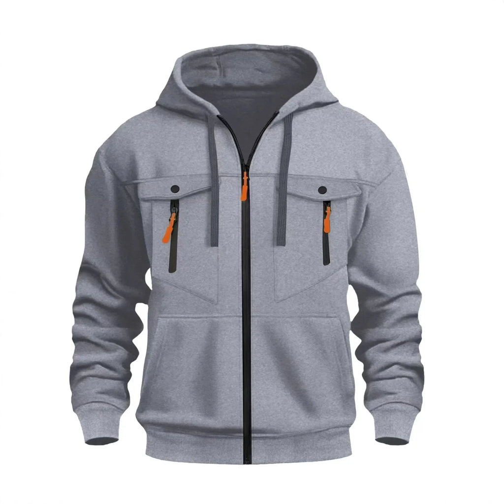 Casual Men's Zip-Up Hoodie Trendy Streetwear Comfortable Loose Fit Autumn Winter Keep Warm Sweatshirt Fashionable Men's Clothing