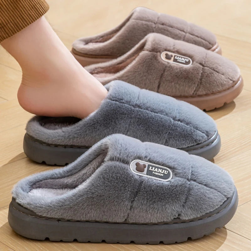 Big Size 50 51 Winter Slippers Women Men Thick Sole Indoor Home Warm Couples Shoes Non-Slip Flat Platform Women's Cotton Slipper