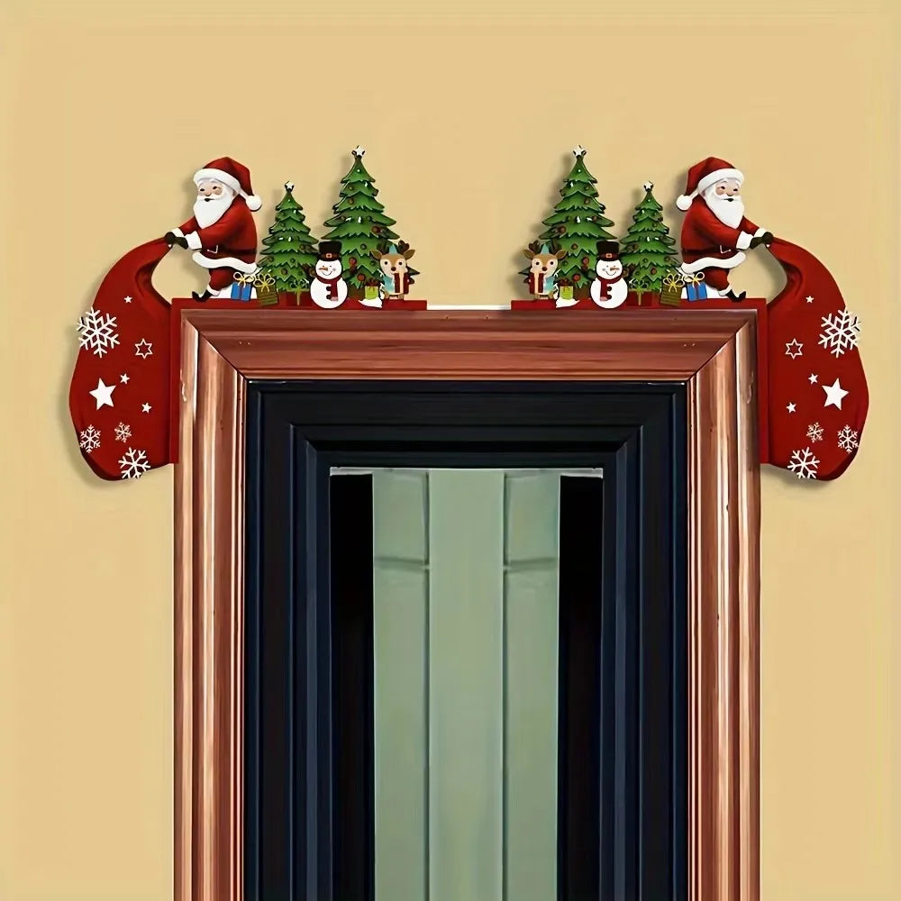 1 Piece of Antique Wooden Christmas Door Corner Decoration Merry Christmas Decor for Home Navidad Xmas Ornament New Year