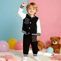 "Boys' Baseball Jacket Set | Black & White 'B' Embroidery - Varsity Jacket & Jogger Pants Two-Piece"