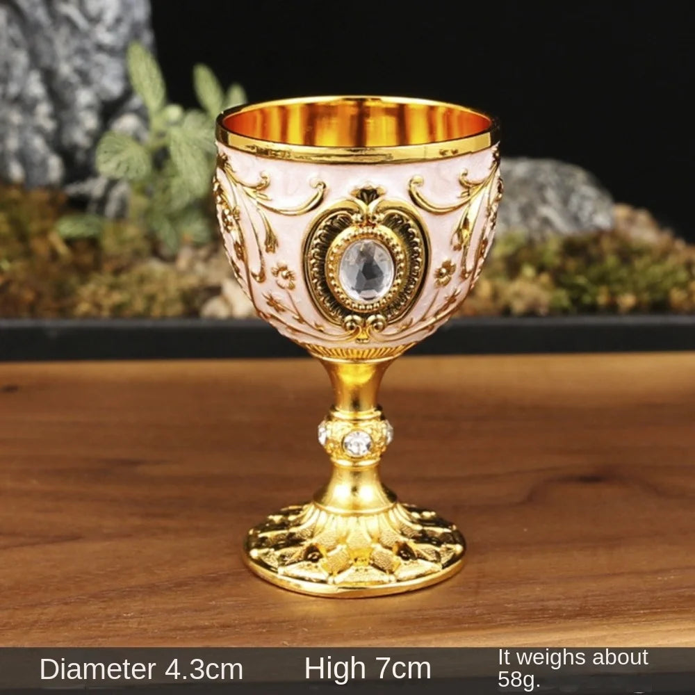 Vintage Embossed Wine Cup Metal European Style Goblet Drinkware Anti-break Diamond-encrusted White Wine Cup