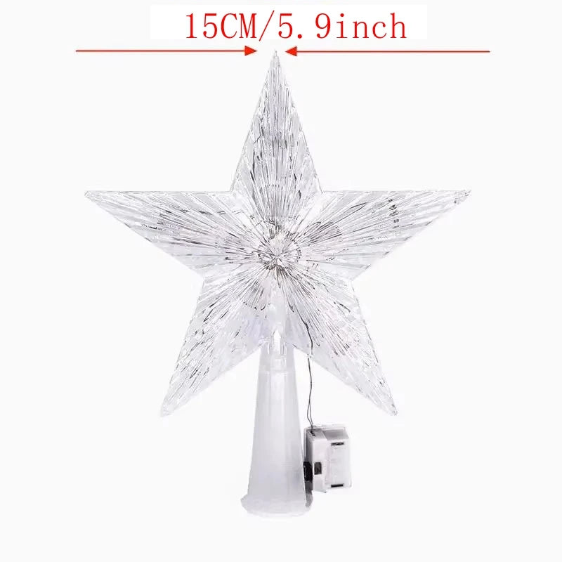 Christmas Decoration LED Glowing Tree Topper Five Pointed Star Christmas Tree Ornaments Home Decor Navidad New Year 2025 Decor