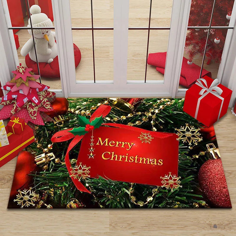 Christmas Decor Carpet - Red Festive Floor Mat, Living Room Holiday Rug, Non-Slip & Easy to Clean, Great Xmas Gift Idea for Fami