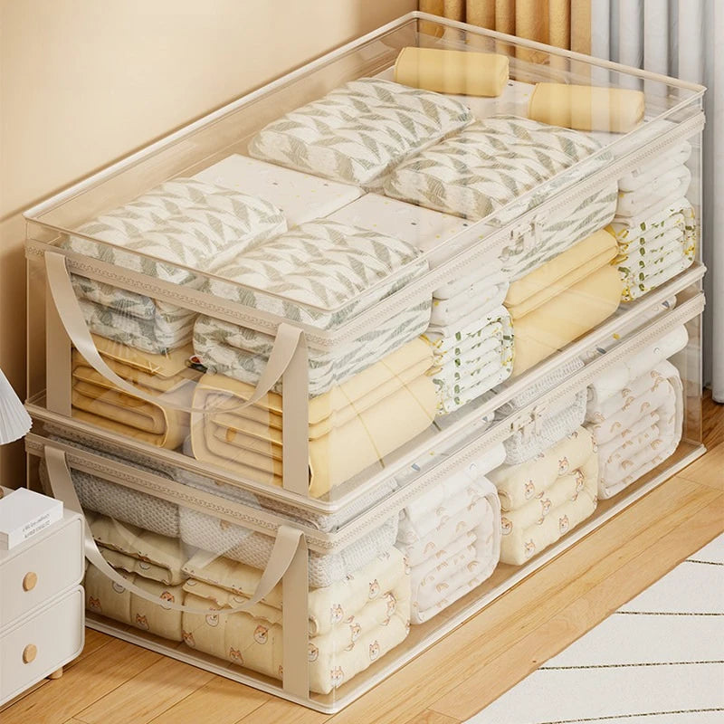 Foldable Storage Bins  Large Clear Heavy Duty Boxes with Lids Collapsible Clothes Blanket Organizer for Closet Bedroom