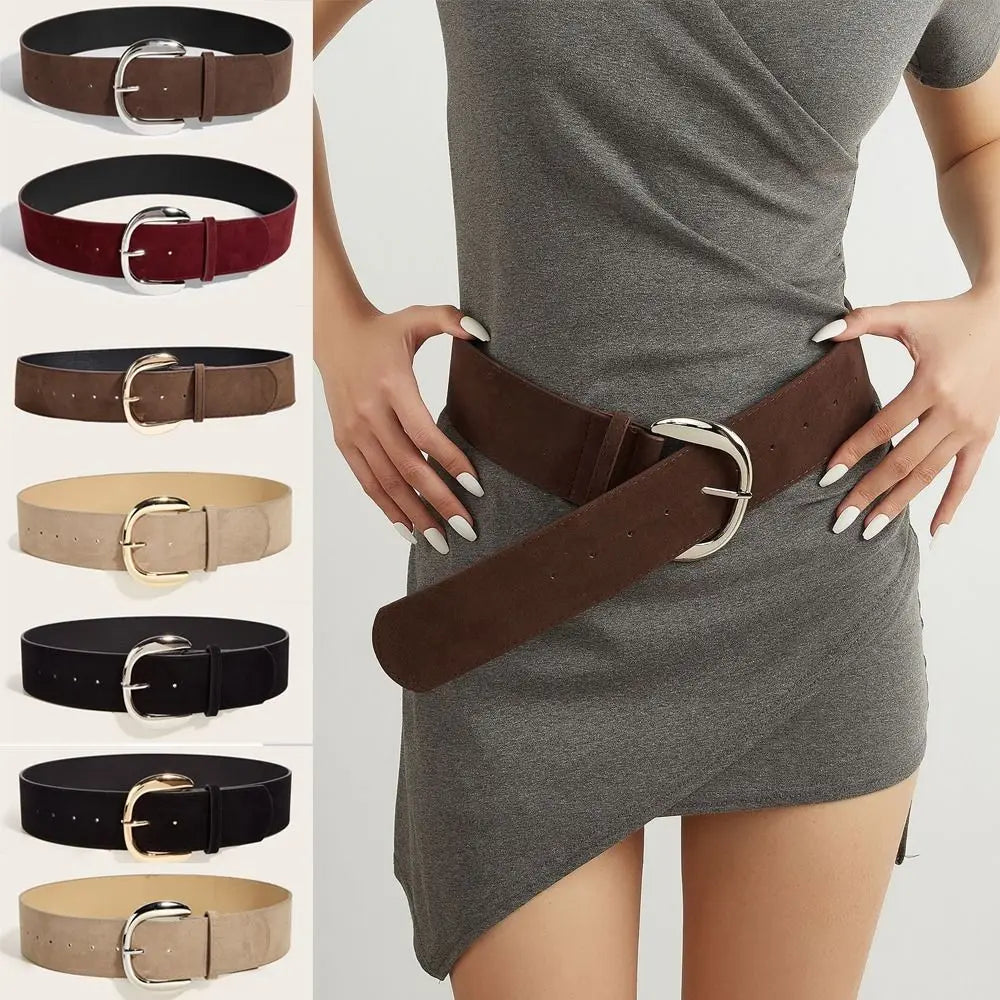 Maillard Styles Suede Leather Wide Belt Luxury Design Trendy Pin Buckle Waistband Versatile Casual Trouser Dress Belts Gifts