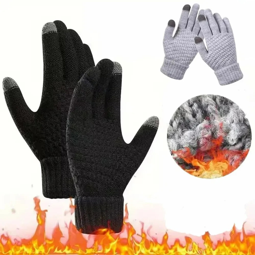 Men's and Women's Winter New Minimalist Knitted Gloves with Mobile Touch Screen Operation Thick and Warm Outdoor Gloves
