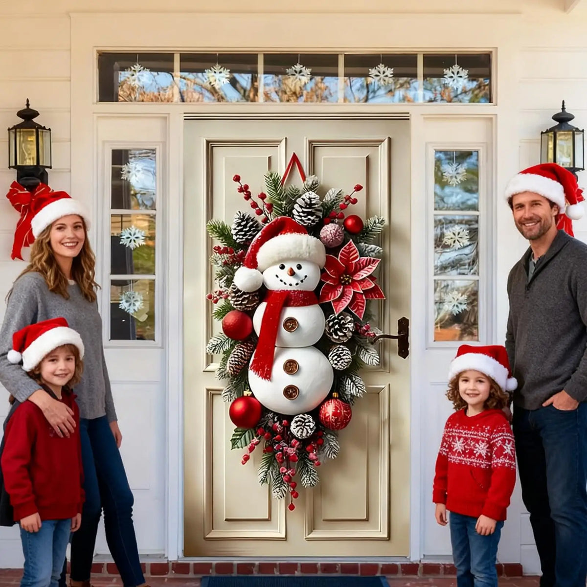 Winter Snowman Christmas Wreath Door Decoration Hanging Door Banner Winter Cute Outdoor Snowman Backdrop Christ