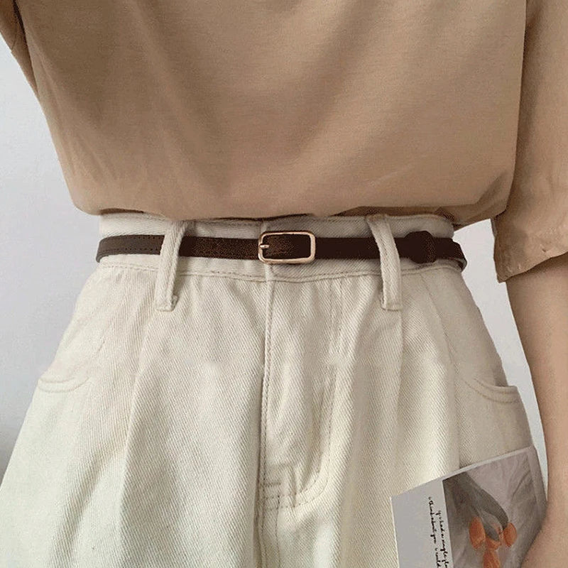 **Retro French PU Leather Belt For Women Unisex Belts Buckle Luxury Belts Female Jeans Waist Belts Men Waistband Thin Belts