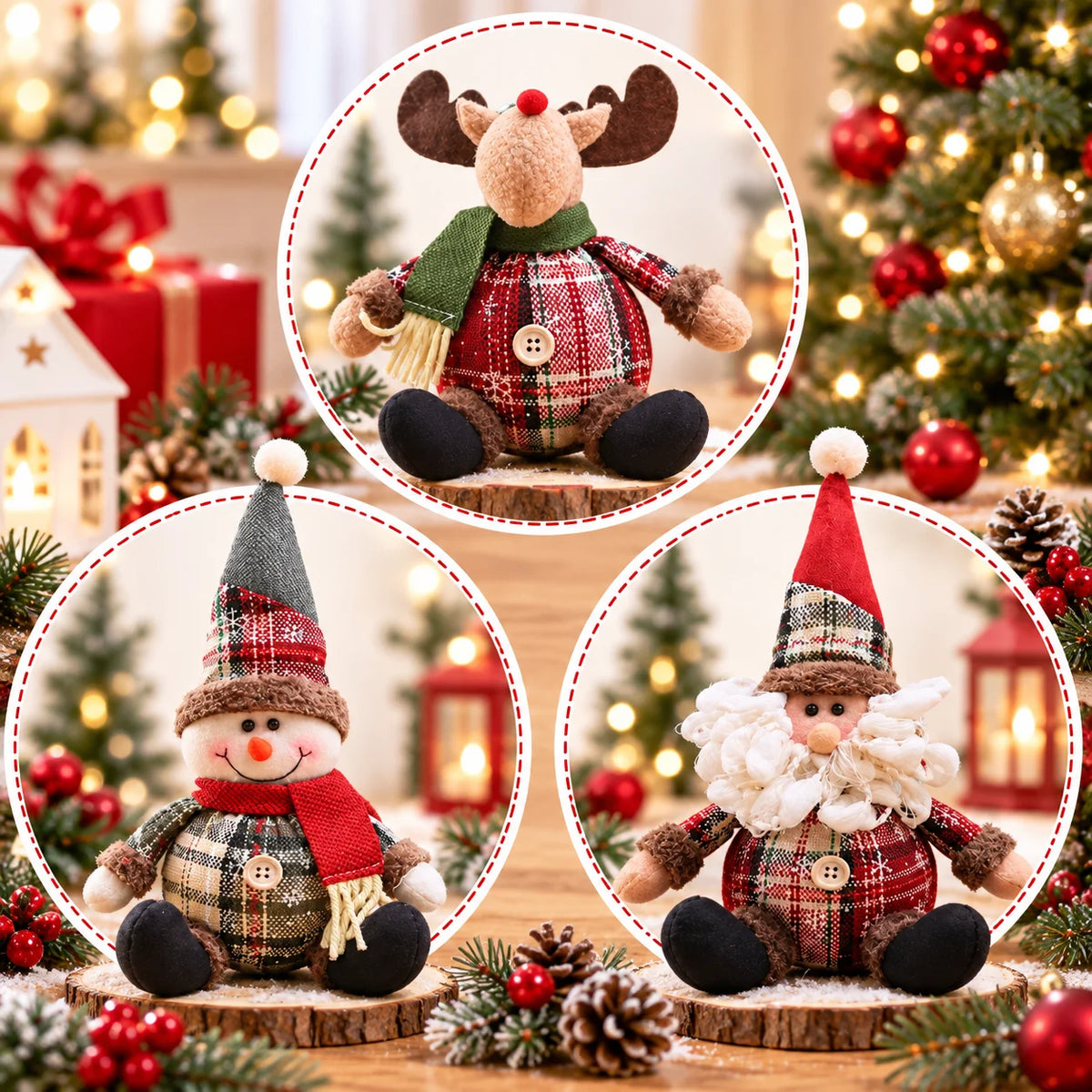 Christmas Dolls Tree Decor Standing Santa, Snowman and Reindeer Figurines for Home Decor Birthday Gifts Merry Christmas
