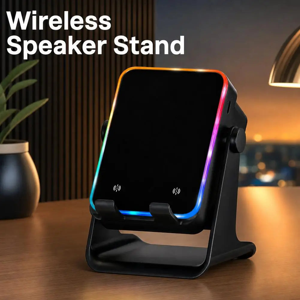 360° Rotating Phone Speaker Dock  Instant Induction Playback, RGB Rhythm Lights For Movies Music Accesories