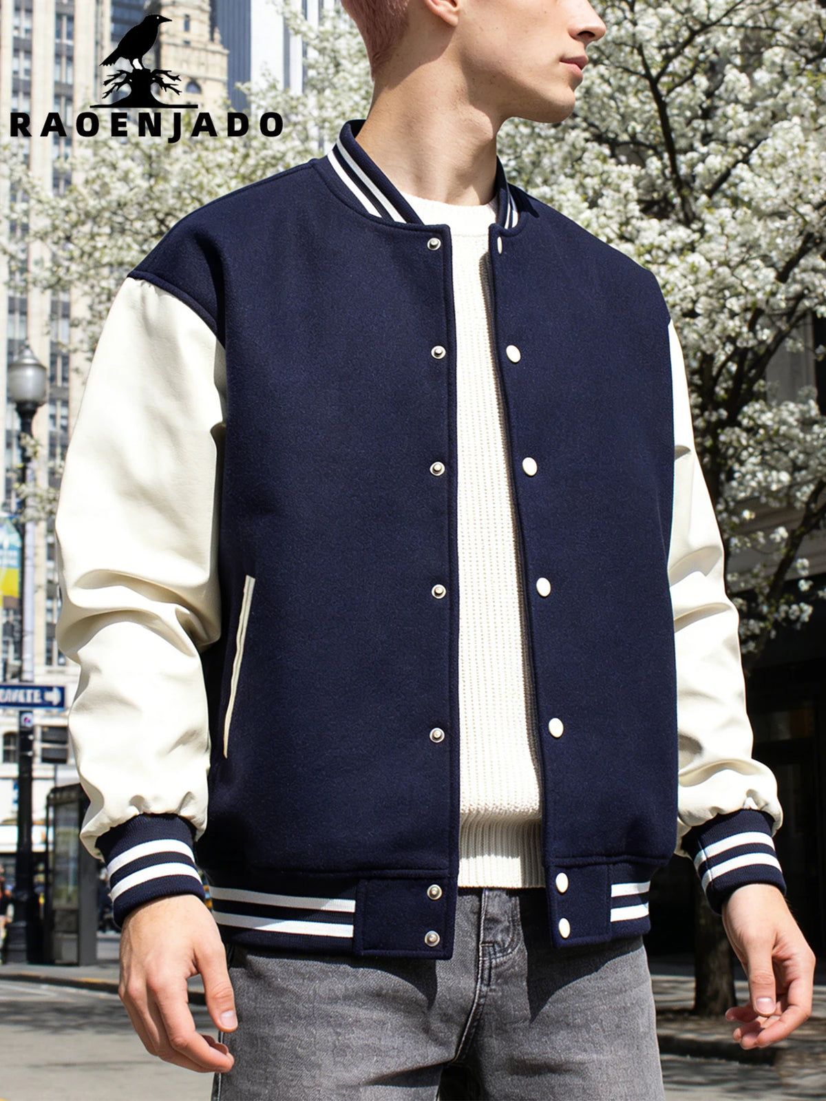 Mens Classic Varsity Jacket Vintage Letterman Style Baseball Coat Multiple Colors Available Streetwear with Faux Leather Sleeves