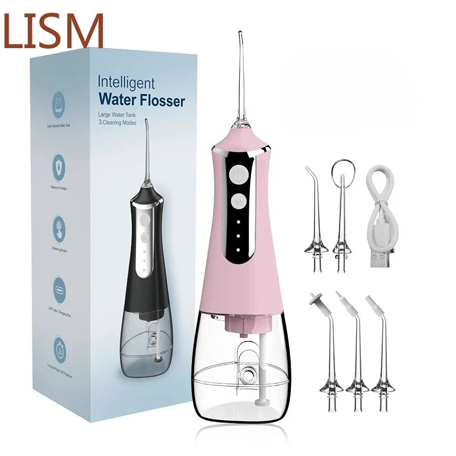 USB Rechargeable Water Flosser 300ml Portable 5 Nozzles 3 Modes Dental Irrigator Dental Odontología Kit Ferramentas
