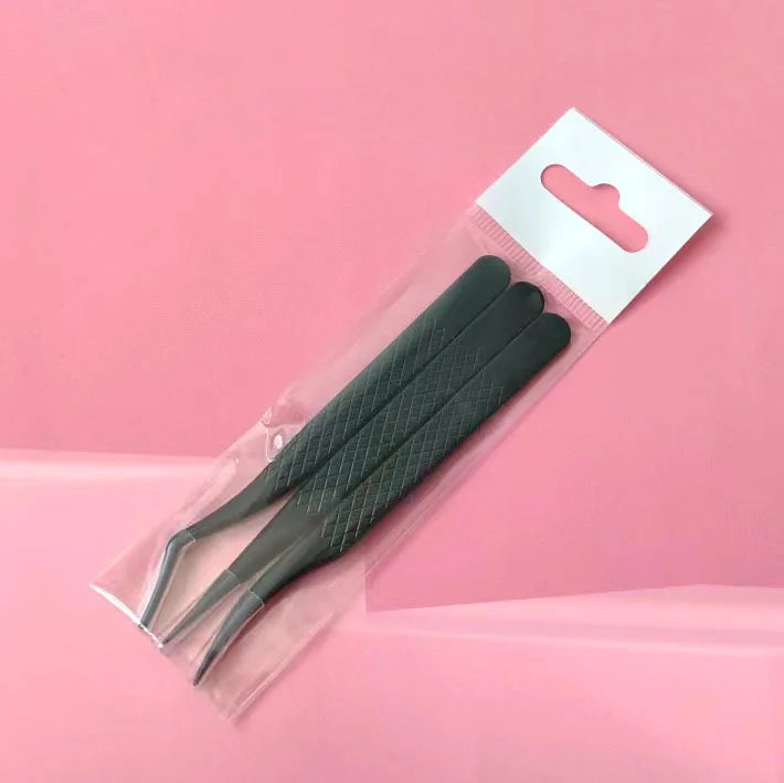 3pcs set Professional Eyelash Tweezers Titanium Curved Head False Eyelash Clamp Tool for Beauty Health Fiber Tip Eyelash Curler