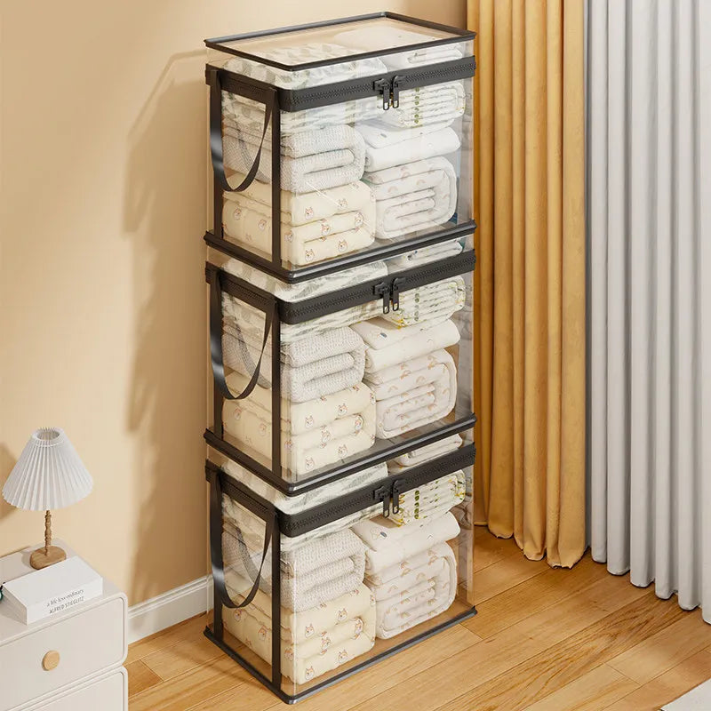 Foldable Storage Bins  Large Clear Heavy Duty Boxes with Lids Collapsible Clothes Blanket Organizer for Closet Bedroom