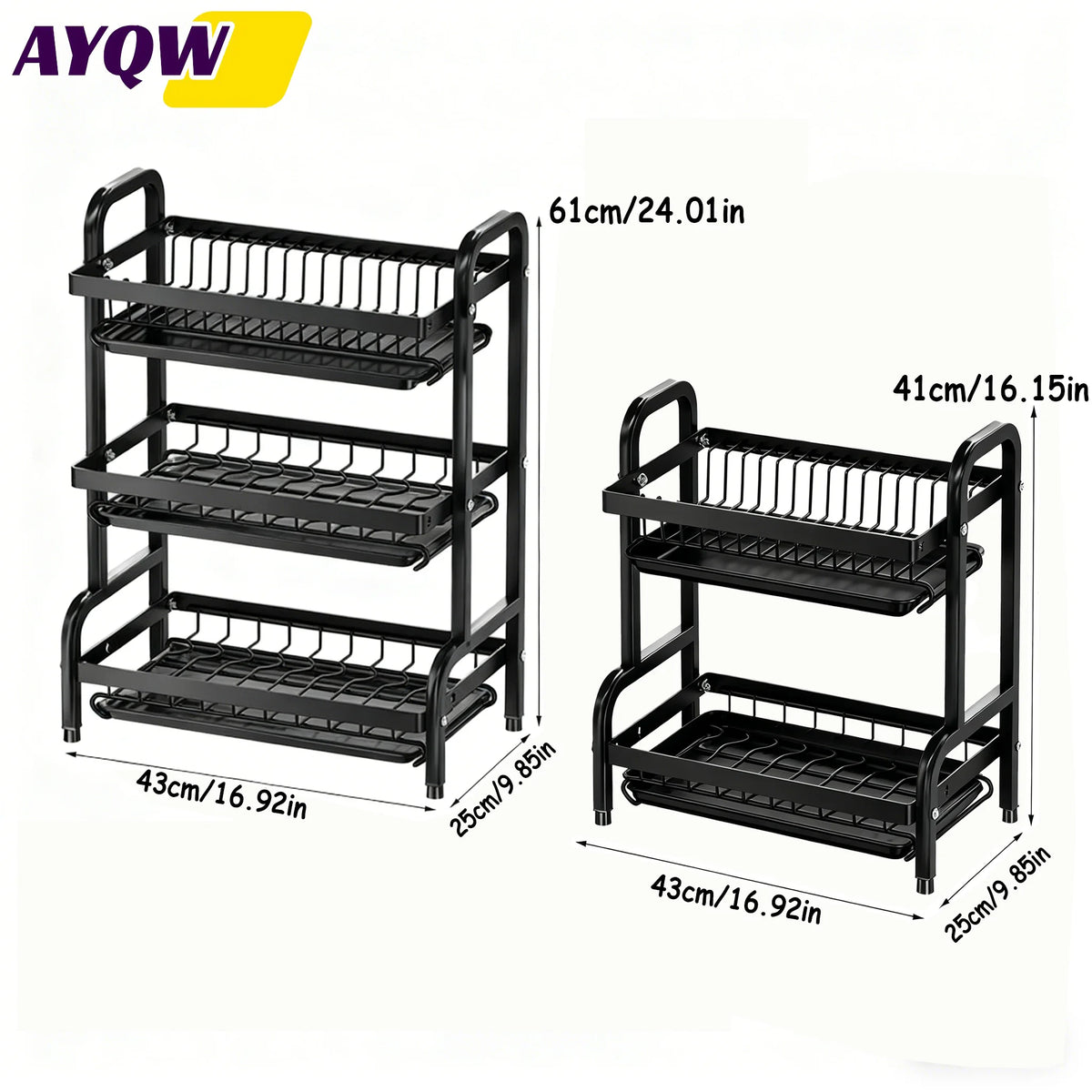 Large 2-3 Tier Vertical Dish Rack/Utensil Holder, Kitchen Storage Rack with Quick Drainage System, Knife and Fork Holder, Cutting Board Storage, Drying Rack - Heavy-Duty Carbon Steel Multifunctional Utensil Organizer, Suitabl
