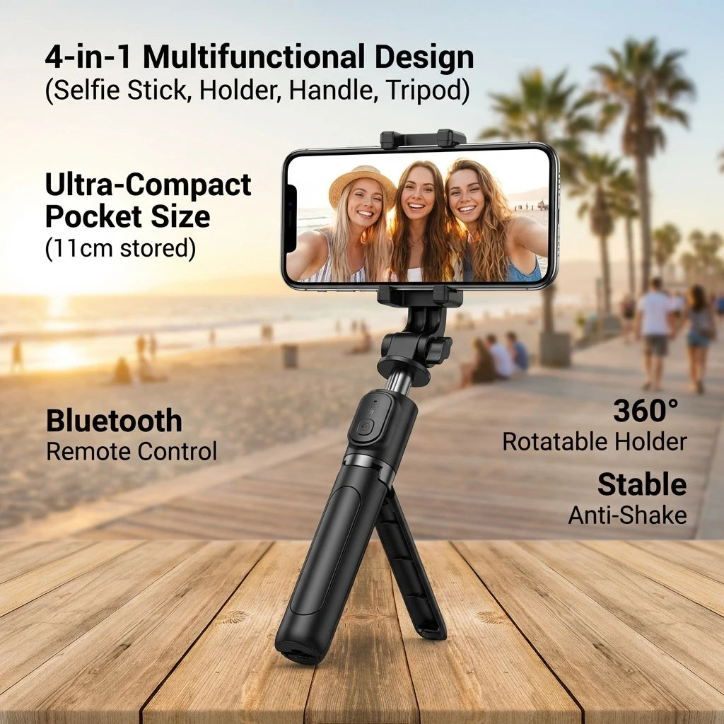 Super Mini Portable Selfie Stick Bluetooth Remote Versatile Integrated Design Phone Holder for Live Broadcasts