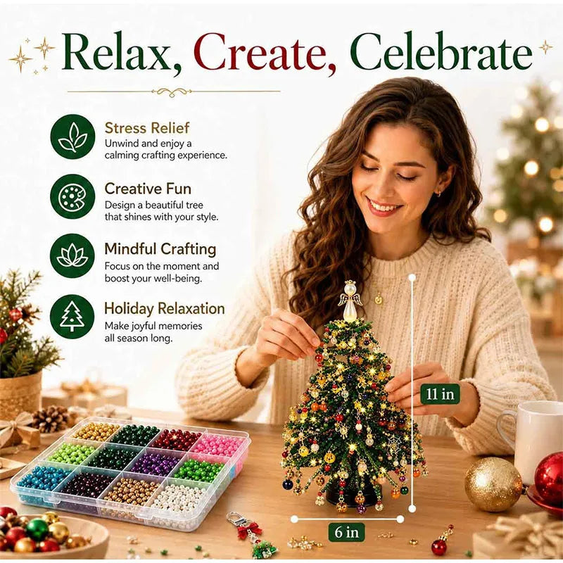 Handmade DIY Beaded Christmas Tree Making Kit Mini Crystal Bead Christmas Tree Desktop Decor Christmas DIY Craft Supplies Creati
