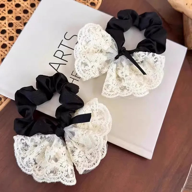 Elegant Lace Bow Hair Band For Women Girls Sweet Hair Ornament Scrunchie Hair Tie Rubber Band Hair Rope Fashion Hair Accessories