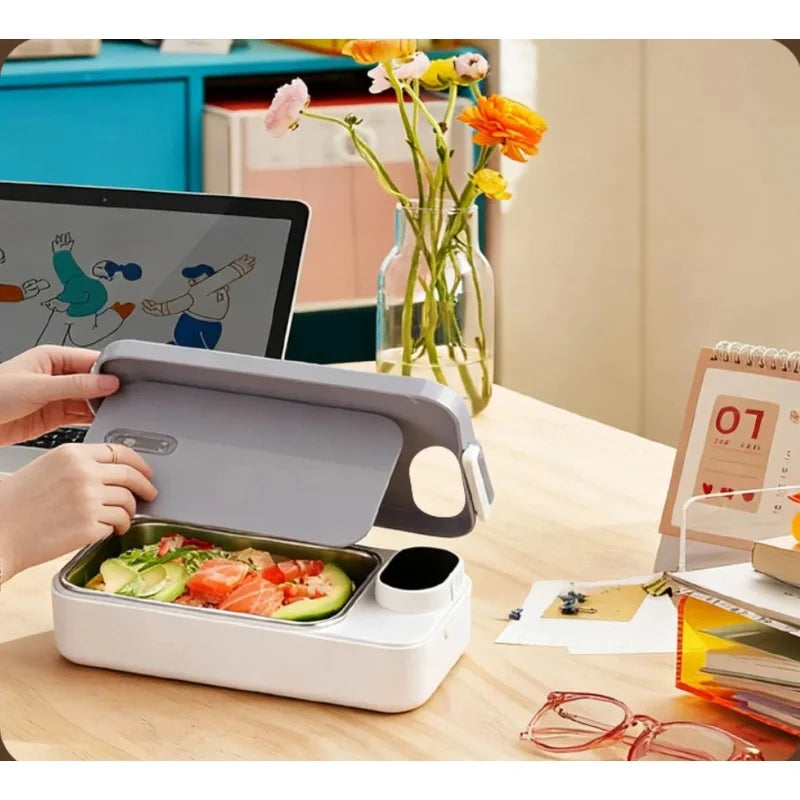 Portable Heated Lunch Box 304 Stainless Steel Container USB-Powered No Water Added Design for Office Car & Travel Meal Warming