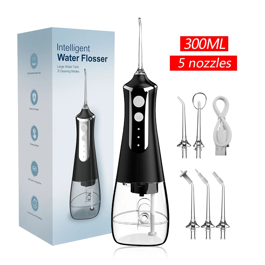 USB Rechargeable Water Flosser 300ml Portable 5 Nozzles 3 Modes Dental Irrigator Dental Odontología Kit Ferramentas
