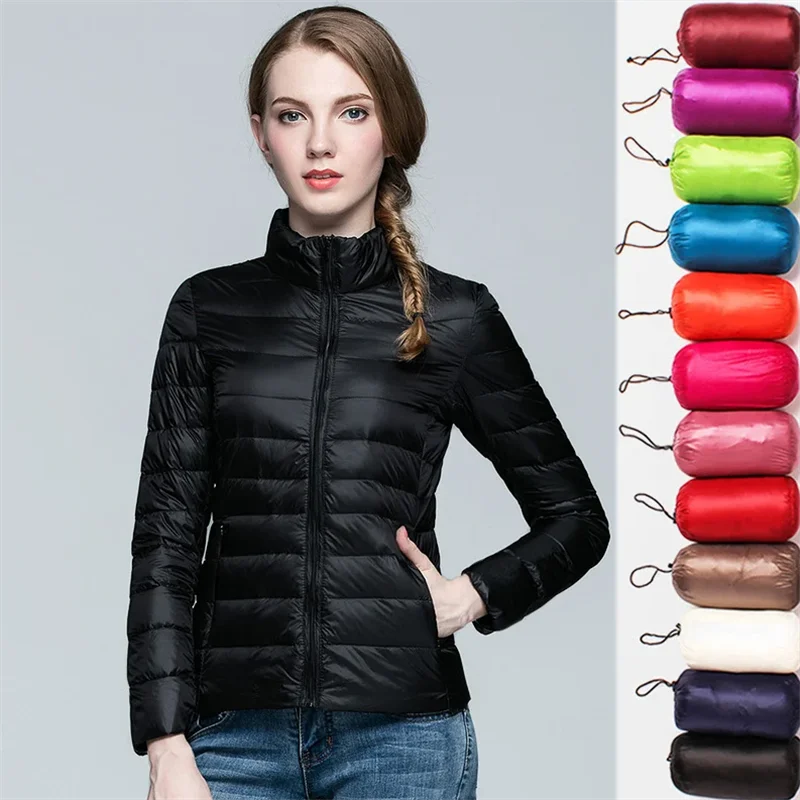 Autumn and Winter Women's 2025 New Lightweight Down Jacket Women's Vertical Collar Outdoor Windproof Warm Down Jacket Coat
