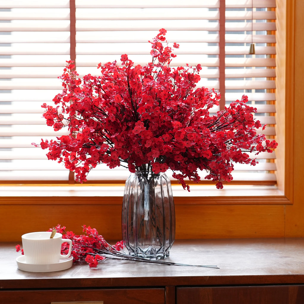 HMEOT Romantic Red Babysbreath Flower Branch Wedding Bridal Hand Bouquet Accessories Banquet Photo Home Table Decor Props H3910