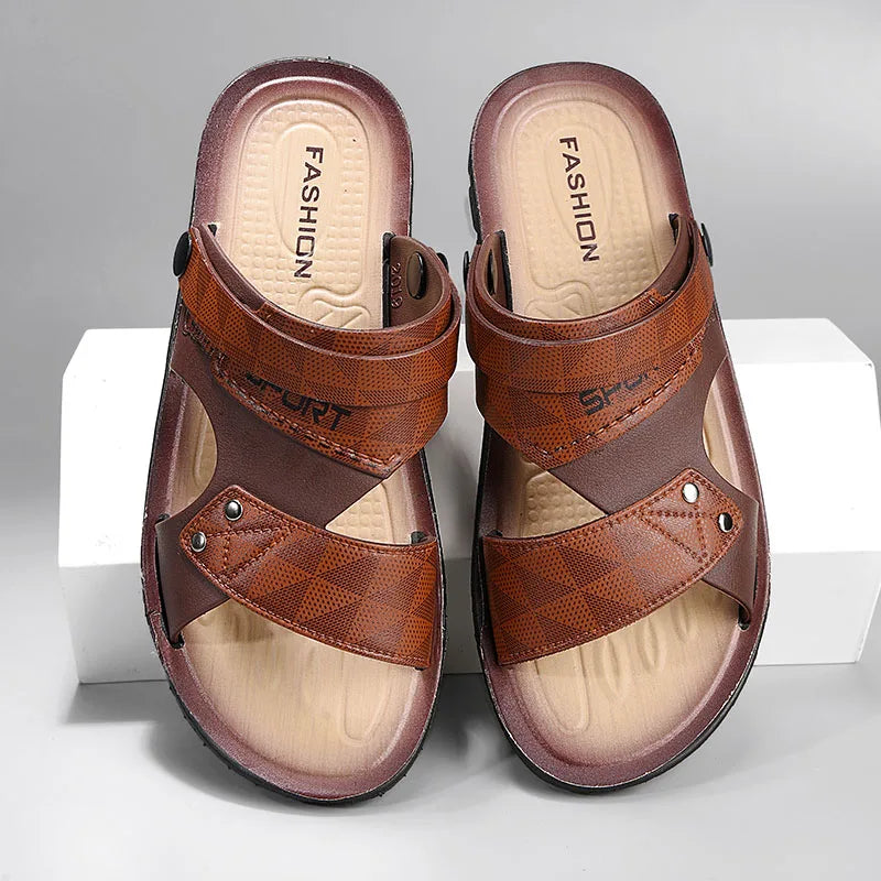 Fashion Casual Men's Sandals Summer Slip On Sandals Men Classic Beach Shoes For Men Outdoor Leather Sandals Male Slippers