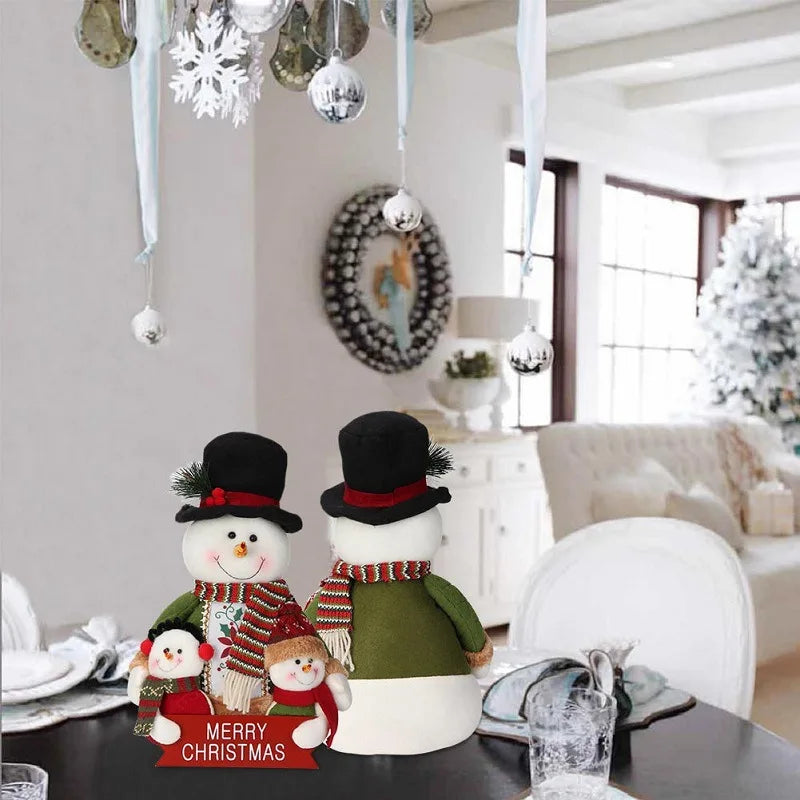 Christmas Dolls Decoration Short Plush Printe Santa Claus Snowman Doll for Christmas Tree Ornaments Figurin Room Decor Gift