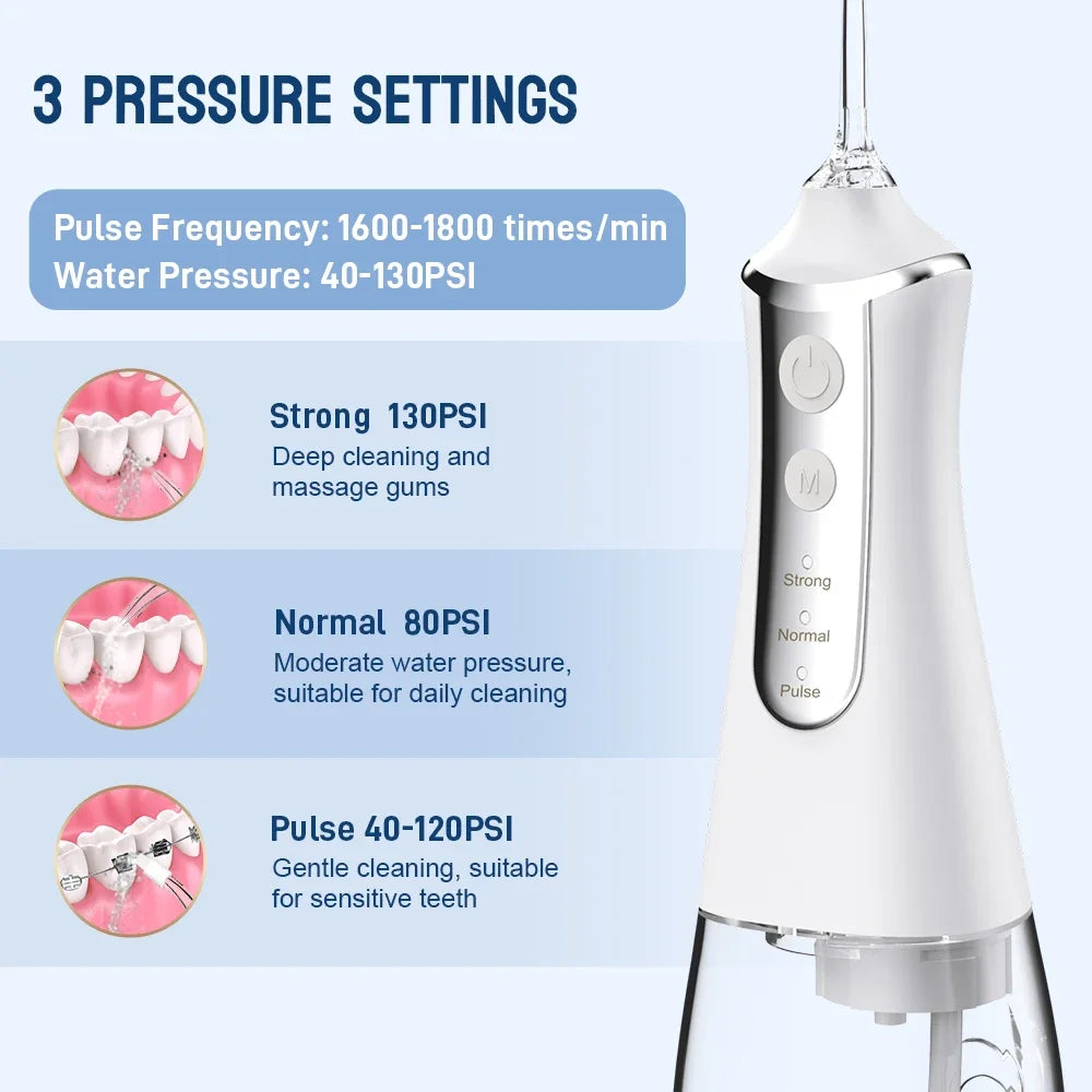 USB Rechargeable Water Flosser 300ml Portable 5 Nozzles 3 Modes Dental Irrigator Dental Odontología Kit Ferramentas