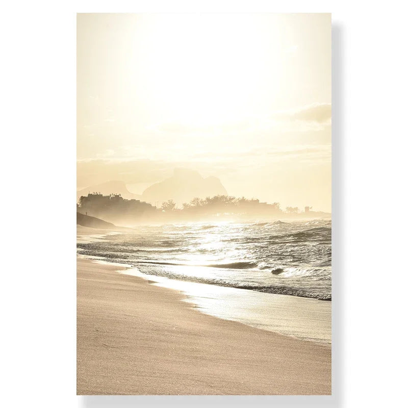 Nordic Modern Art Picture Canvas Painting Wall Art Golden Leaf Beach Scenery Poster and Print for Home Decor Living Room Design