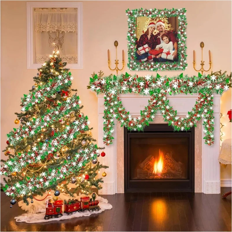 Christmas Tree Decorations Christmas Tinsel Garland Metallic Shiny Garland for Christmas Home and Living Room Decoration
