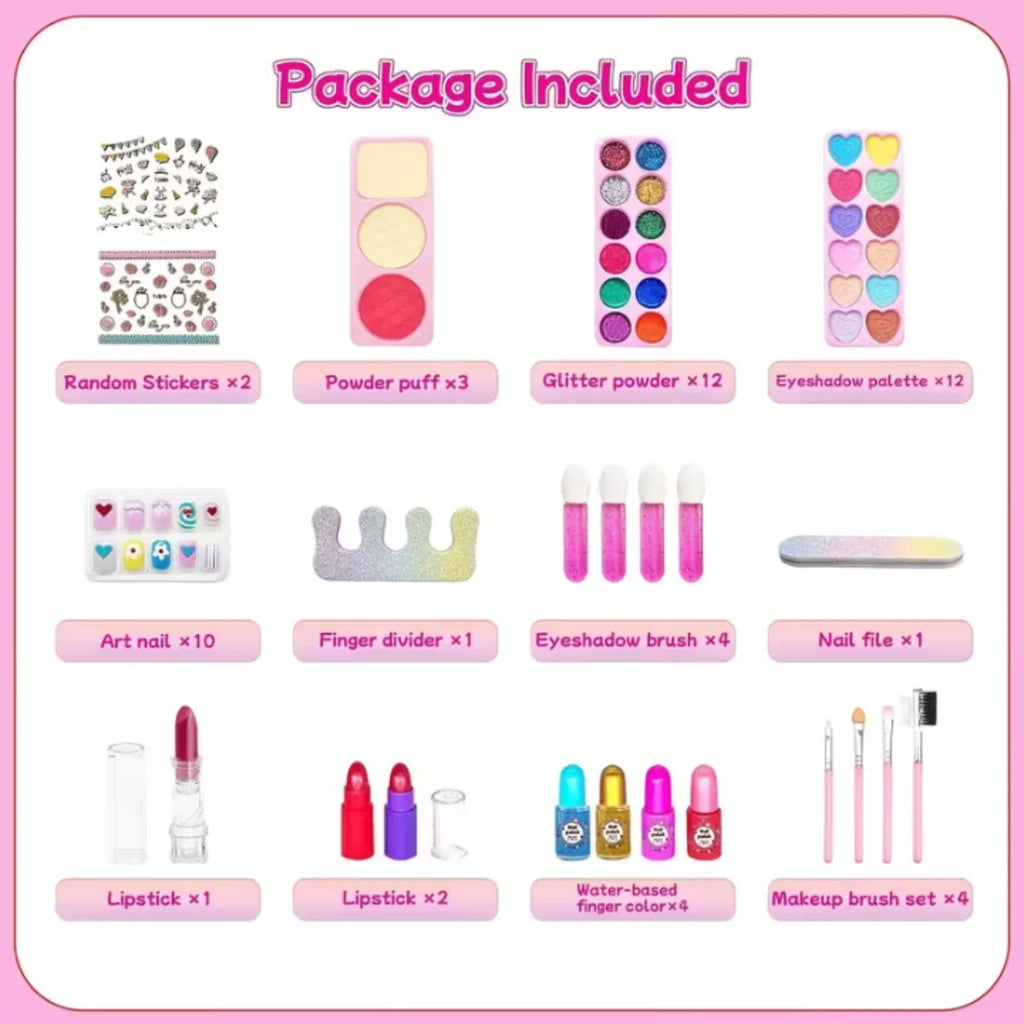Princess Kids Makeup Kit for Girls, Washable Pretend Cosmetic Toy Set with Mirror & Storage Suitcase, Non-Toxic Beauty Play Makeup Case, Birthday Christmas Gift for Little Girls