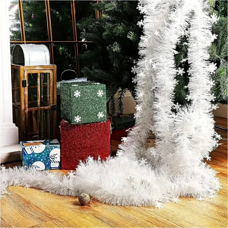 Christmas Tree Decorations Christmas Tinsel Garland Metallic Shiny Garland for Christmas Home and Living Room Decoration