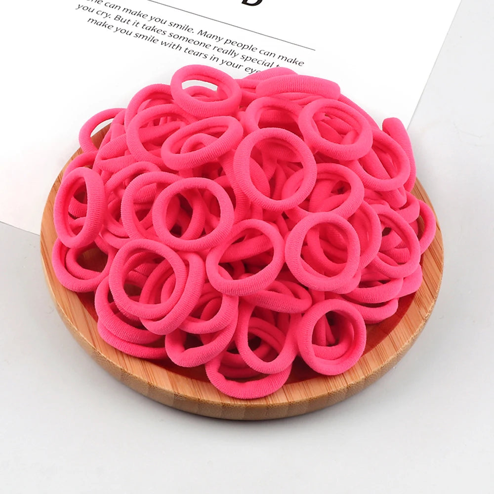 100pcs/Set Girls Colorful Nylon Hair Bands Children Ponytail Holder Scrunchie Small Elastic Headband Cute Kids Hair Accessories