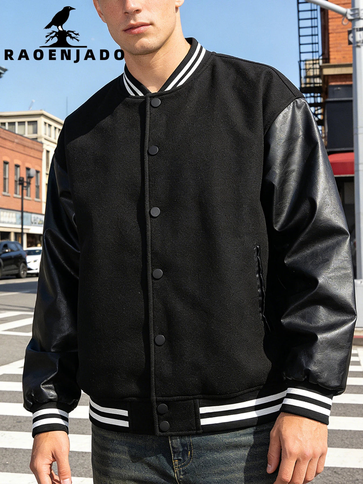 Mens Classic Varsity Jacket Vintage Letterman Style Baseball Coat Multiple Colors Available Streetwear with Faux Leather Sleeves