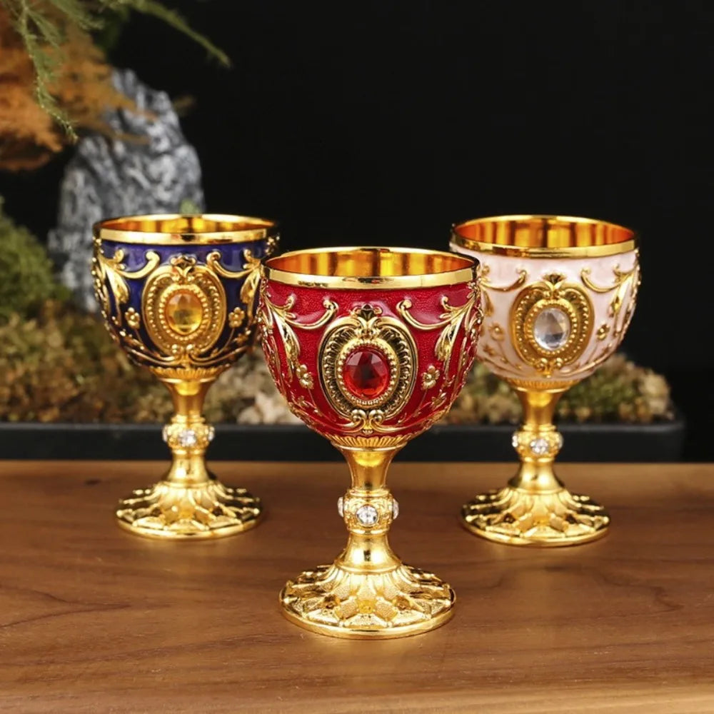 Vintage Embossed Wine Cup Metal European Style Goblet Drinkware Anti-break Diamond-encrusted White Wine Cup
