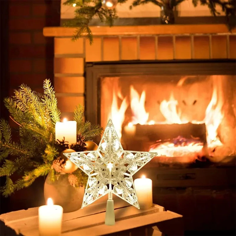 Christmas Decoration LED Glowing Tree Topper Five Pointed Star Christmas Tree Ornaments Home Decor Navidad New Year 2025 Decor