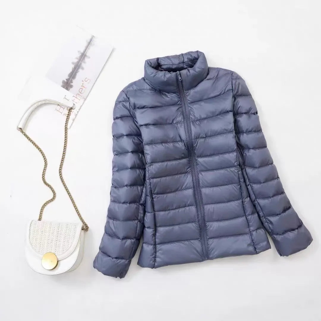 Autumn and Winter Women's 2025 New Lightweight Down Jacket Women's Vertical Collar Outdoor Windproof Warm Down Jacket Coat